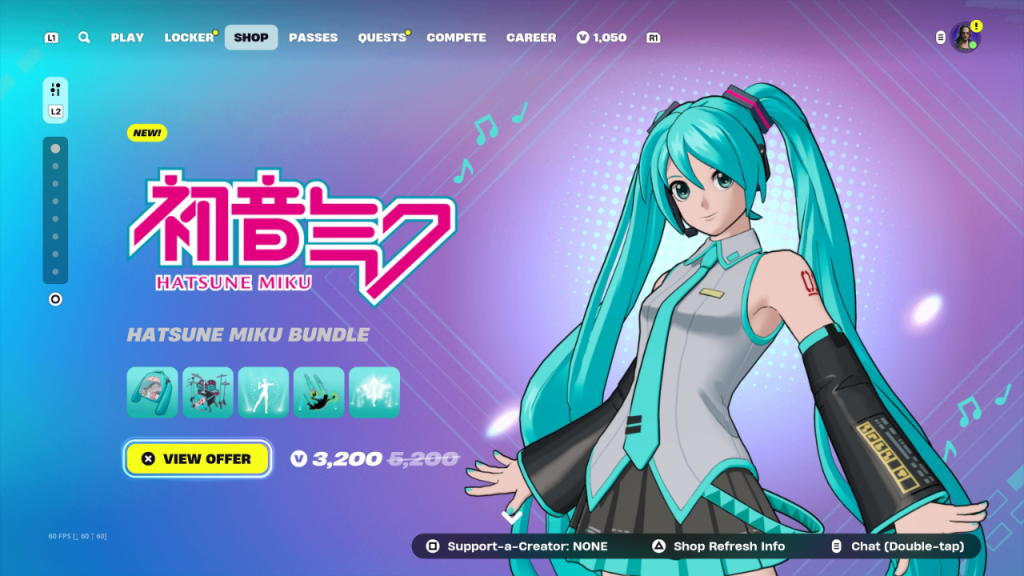 Hatsune Miku Outfit and Items in the Fortnite Item Shop