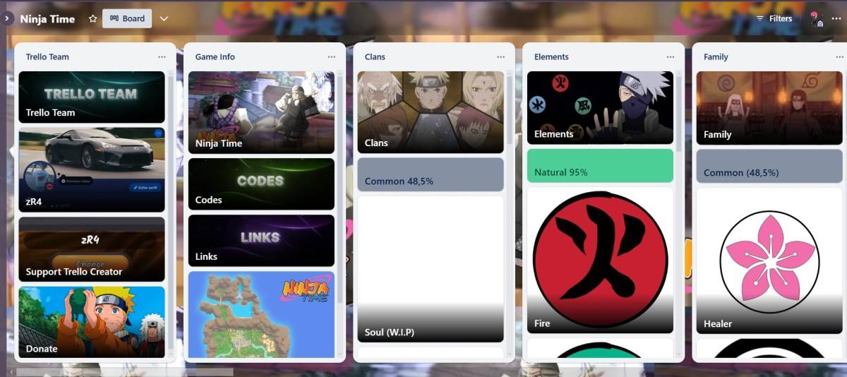 Podgląd Trello Board Ninja Time Roblox Game