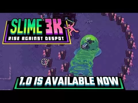 Slime 3K gameplay showing chaotic battles with a smiling slime protagonist