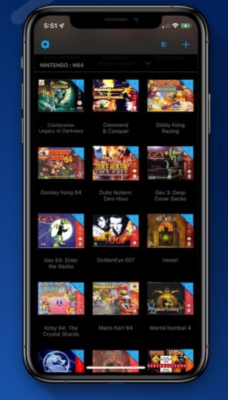 a phone screen displaying a grid of classic video games