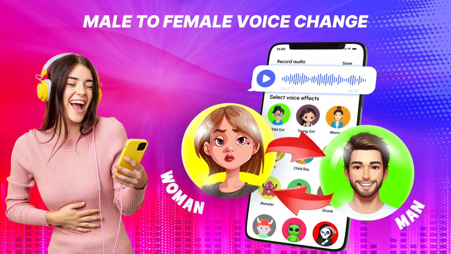 Voice Changer Male to Female स्क्रीनशॉट 2