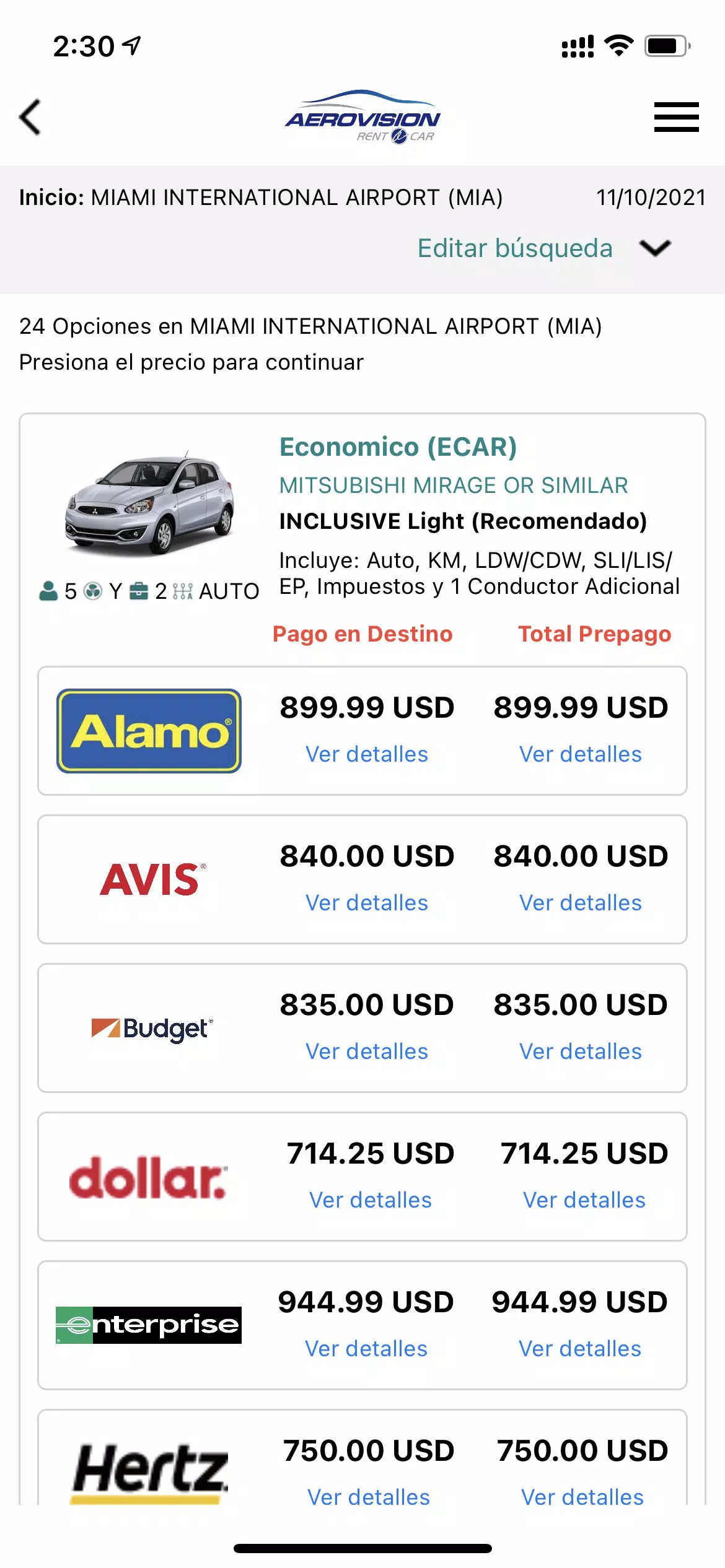 Aerovision SAS - Rent a Car Schermafbeelding 3