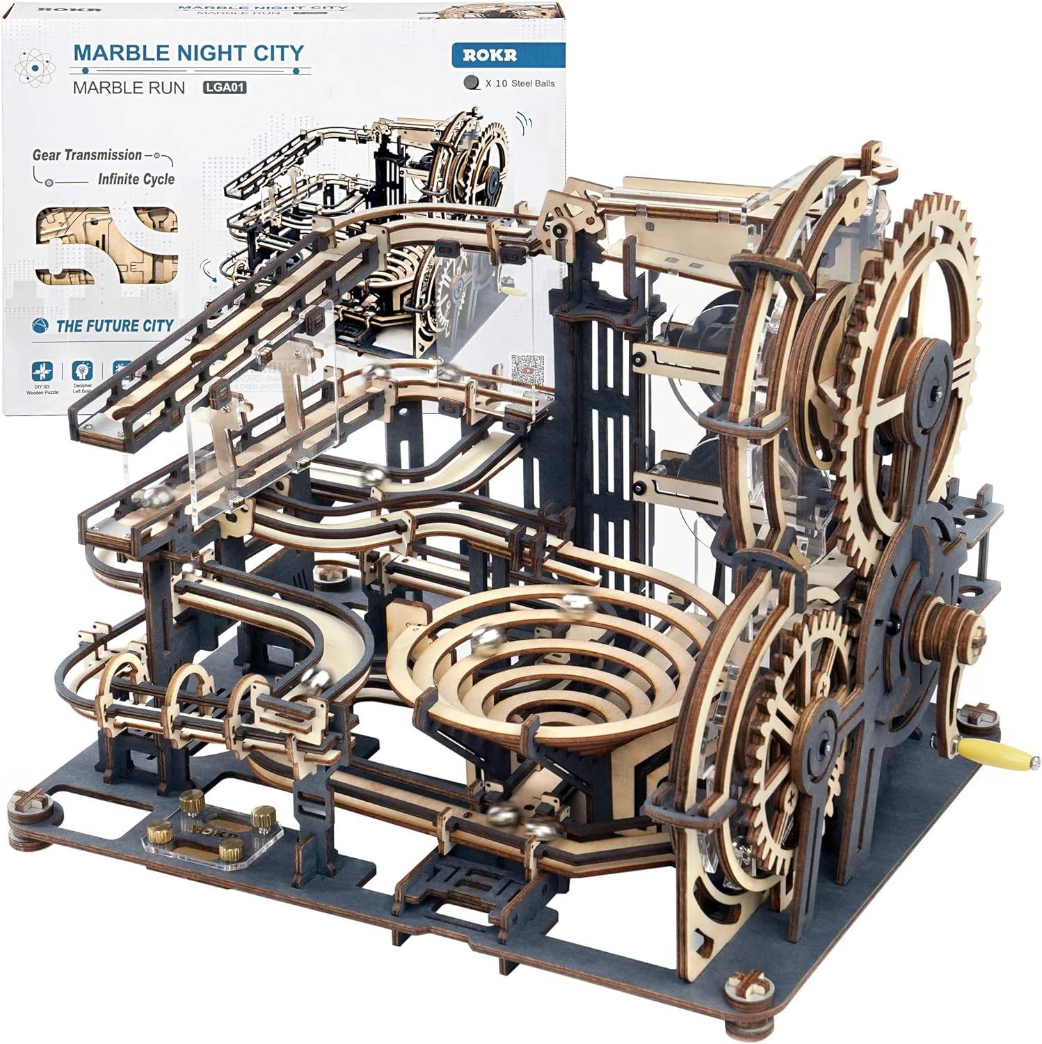 ROKR 3D Wooden Puzzles Marble Run Model Building Kit