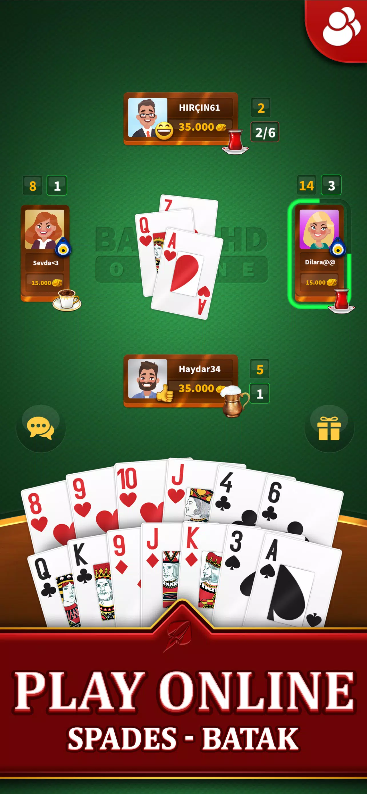 Spades - Batak Online HD Ảnh chụp màn hình 1