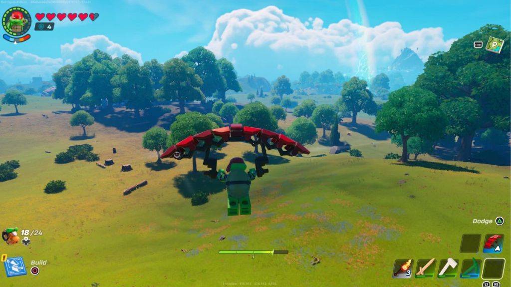 Fliegen mit einem Gleiter in LEGO Fortnite.