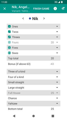 Yatzy Scoring Card स्क्रीनशॉट 1