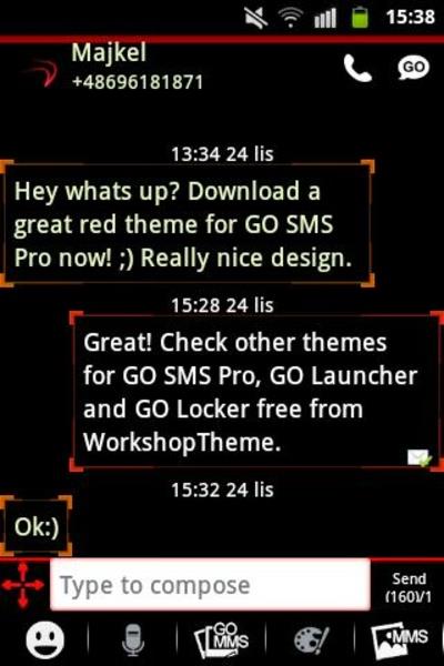 Schermata Theme Red Neon GO SMS 3