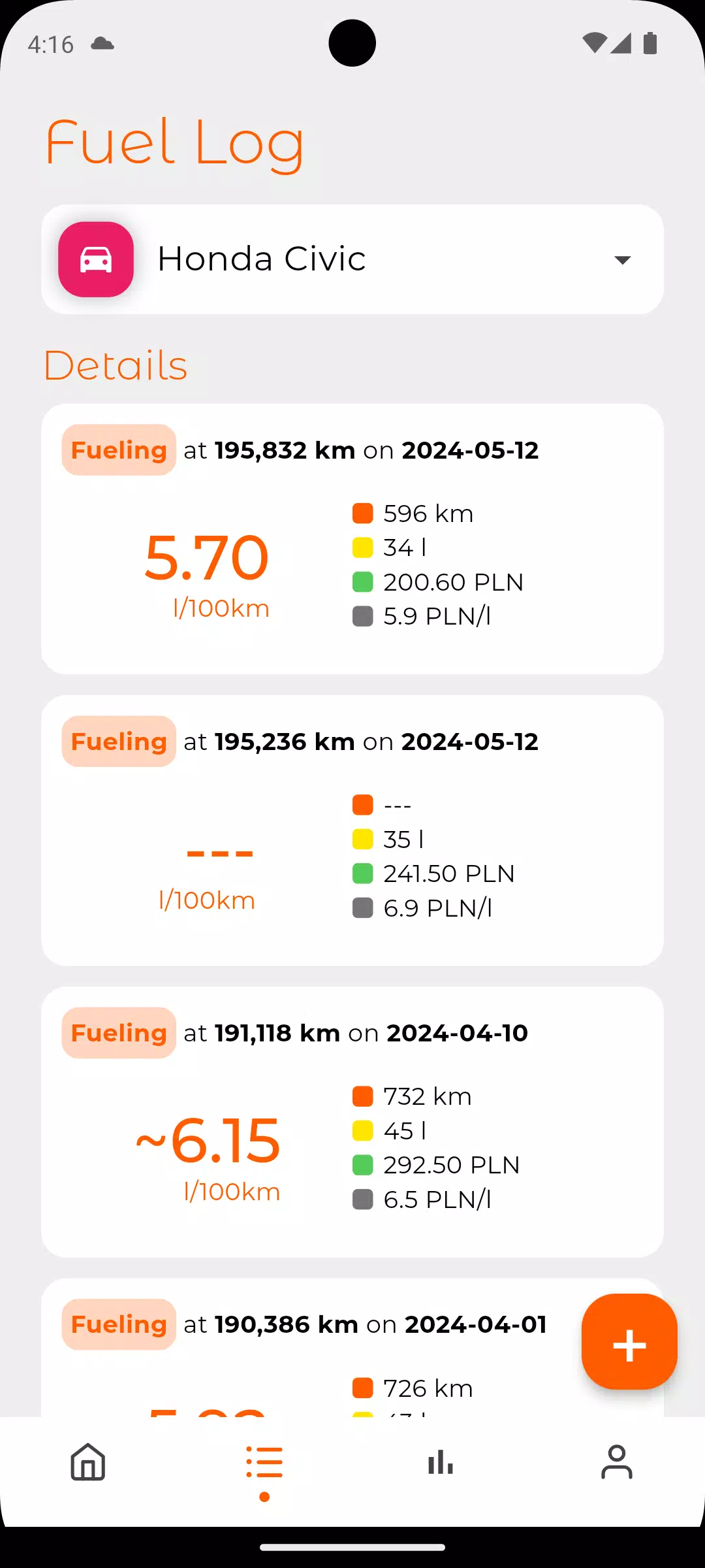 Fuel Log Ekran Görüntüsü 1