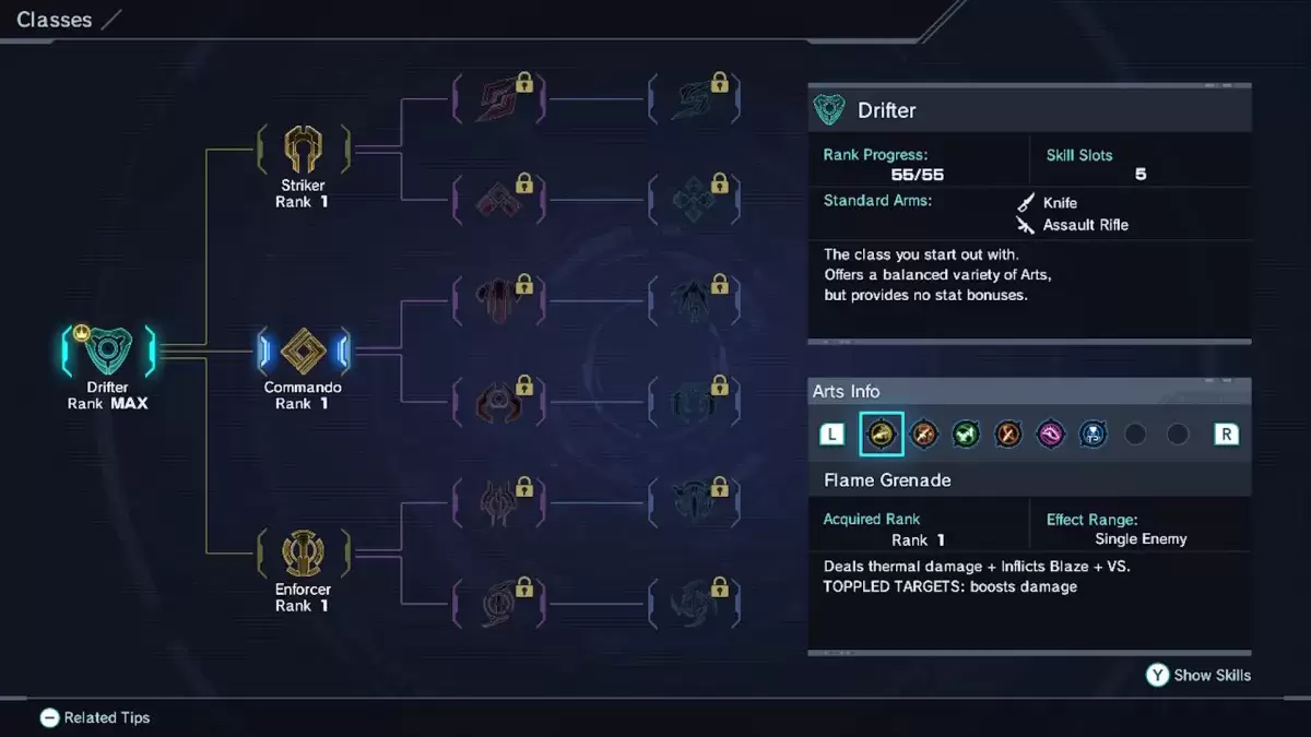 Xenobleade Chronicles အတွက် drifter class option ကို x