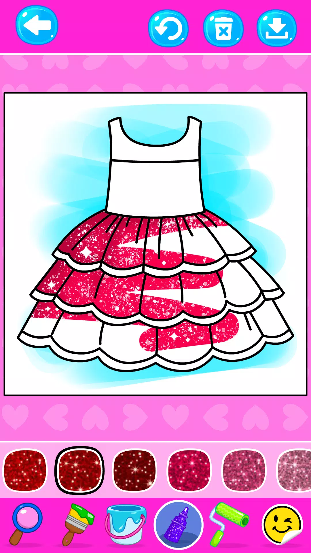 Girls Glitter Dress Coloring Screenshot 1