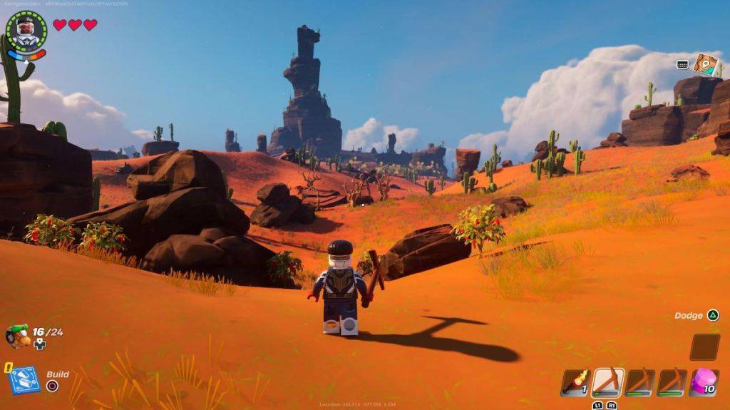 Das Wüstenbiom in LEGO Fortnite, wo man Flexwood findet.