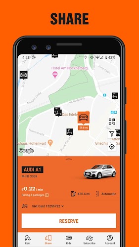 SIXT rent. share. ride. plus. Screenshot 2