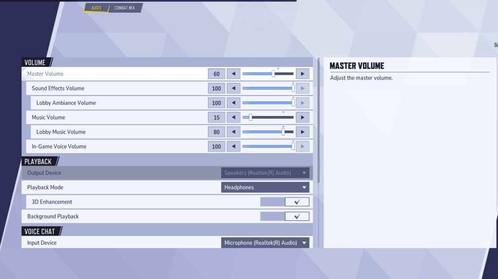 Marvel Rivals Audio Settings Page in Settigs