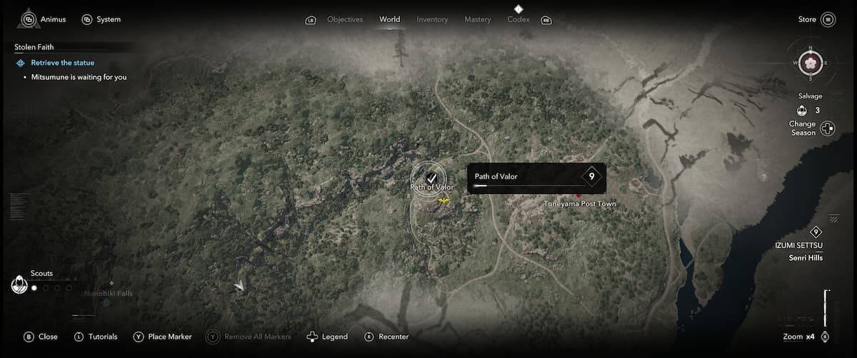 Map showing Path of Valor location in Assassin's Creed Shadows