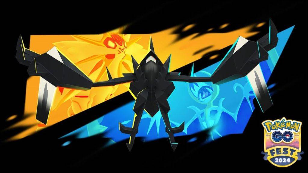 Pokemon Go Image แสดง Necrozma พร้อมกับ Necrozma Dusk Mane และ Dawn Wings ในพื้นหลัง